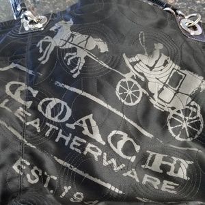 Coach black tote with horse & carriage.